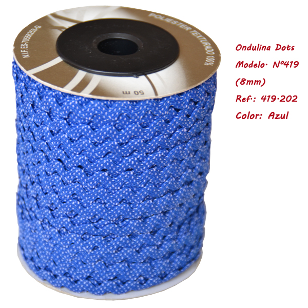 Ric Rac ribbon with Dots 8mm (50 m), Blue